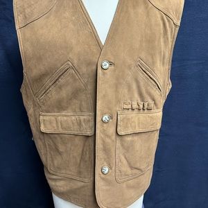 Vintage Eddie Bauer Suede Vest / Water Fowl Motif / Men’s Size Large